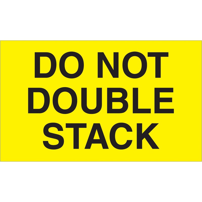 Tape Logic Aviditi Tape Logic 3"" x 5"" ""Do Not Double Stack"" Fluorescent Yellow Warning Sticker  for Shipping  Handling  Packing  and Moving (1 Roll of 500 Labels) - Image 1
